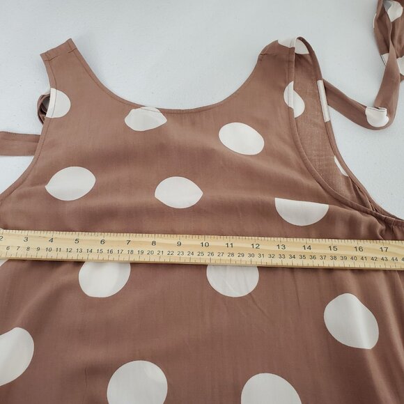 Loft Womens Brown Polka Dot Sundress Size M Tie Back Drop Waist Preppy Summer - Picture 7 of 9